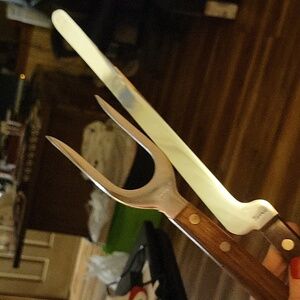 Vintage Vernco Carving 12" Knife & 5" Fork Stainless Steel  Set of 2